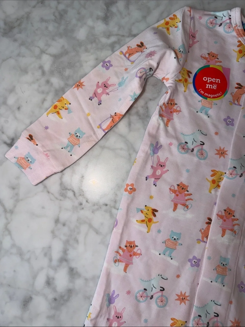 NWT Magnetic Me Modal Pink Animal & Bike Print Footed One-Piece 9/12M